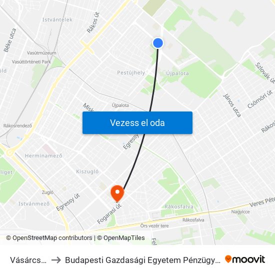 Vásárcsarnok to Budapesti Gazdasági Egyetem Pénzügyi És Számviteli Kar map