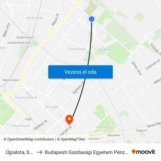 Újpalota, Sárfű Utca to Budapesti Gazdasági Egyetem Pénzügyi És Számviteli Kar map