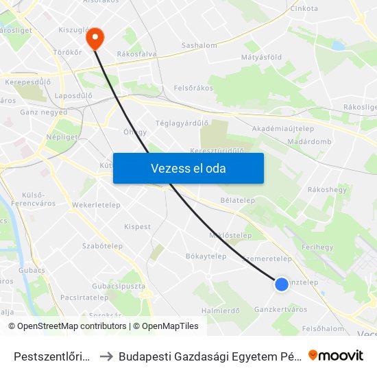 Pestszentlőrinc, Béke Tér to Budapesti Gazdasági Egyetem Pénzügyi És Számviteli Kar map