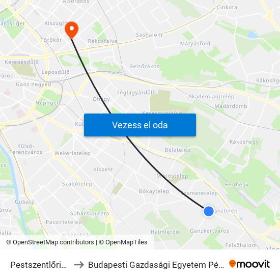 Pestszentlőrinc, Béke Tér to Budapesti Gazdasági Egyetem Pénzügyi És Számviteli Kar map