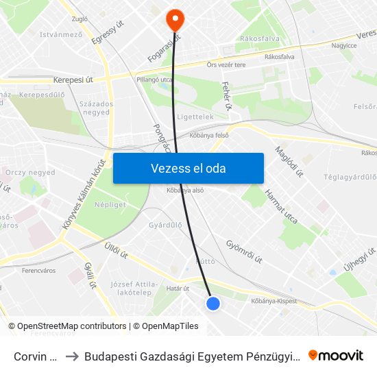 Corvin Körút to Budapesti Gazdasági Egyetem Pénzügyi És Számviteli Kar map