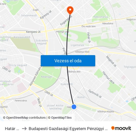 Határ Út M to Budapesti Gazdasági Egyetem Pénzügyi És Számviteli Kar map