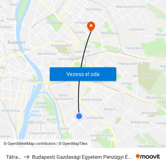 Tátra Tér to Budapesti Gazdasági Egyetem Pénzügyi És Számviteli Kar map