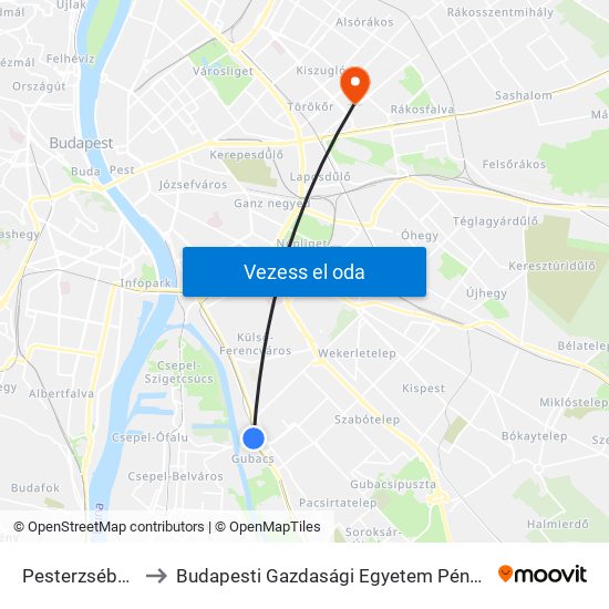 Pesterzsébet Felső H to Budapesti Gazdasági Egyetem Pénzügyi És Számviteli Kar map