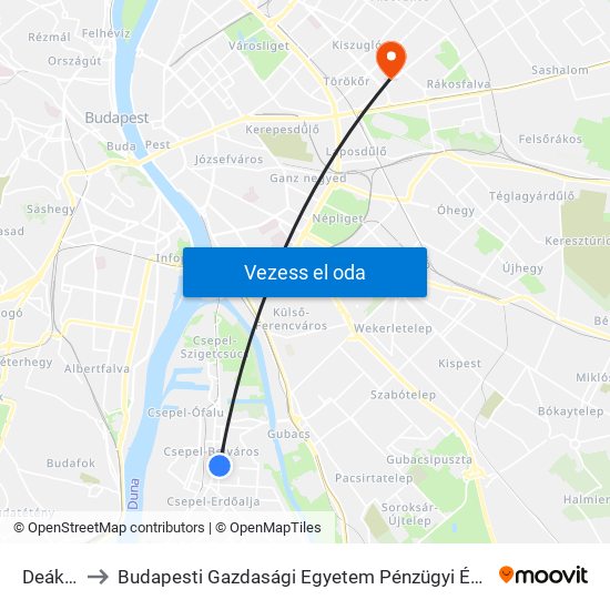 Deák Tér to Budapesti Gazdasági Egyetem Pénzügyi És Számviteli Kar map