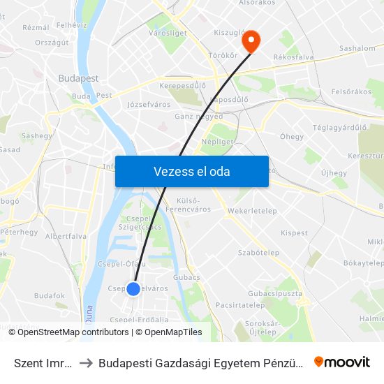 Szent Imre Tér H to Budapesti Gazdasági Egyetem Pénzügyi És Számviteli Kar map