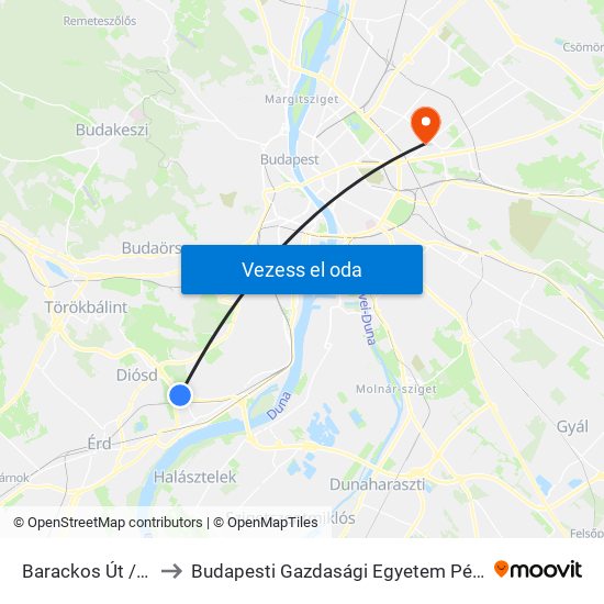 Barackos Út / Angeli Utca to Budapesti Gazdasági Egyetem Pénzügyi És Számviteli Kar map