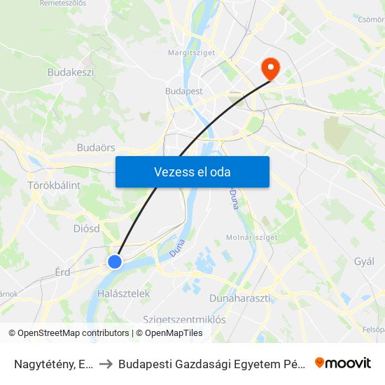 Nagytétény, Erdélyi Utca to Budapesti Gazdasági Egyetem Pénzügyi És Számviteli Kar map