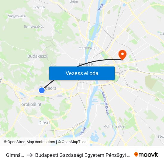 Gimnázium to Budapesti Gazdasági Egyetem Pénzügyi És Számviteli Kar map