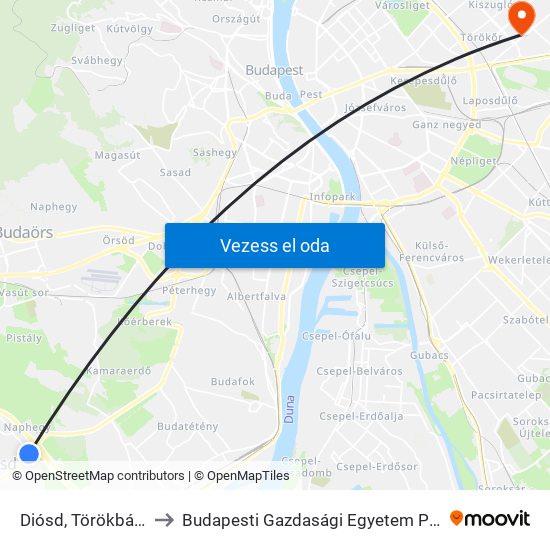 Diósd, Törökbálinti Elágazás to Budapesti Gazdasági Egyetem Pénzügyi És Számviteli Kar map