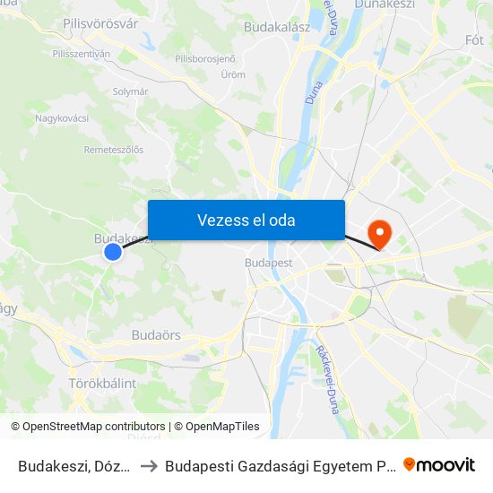 Budakeszi, Dózsa György Tér to Budapesti Gazdasági Egyetem Pénzügyi És Számviteli Kar map