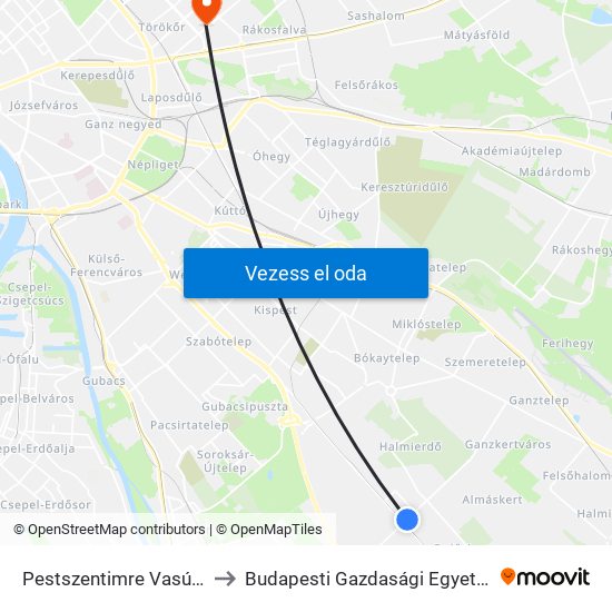 Pestszentimre Vasútállomás (Nemes Utca) to Budapesti Gazdasági Egyetem Pénzügyi És Számviteli Kar map