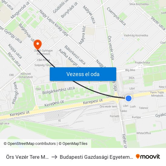 Örs Vezér Tere M+H (Kerepesi Út) to Budapesti Gazdasági Egyetem Pénzügyi És Számviteli Kar map