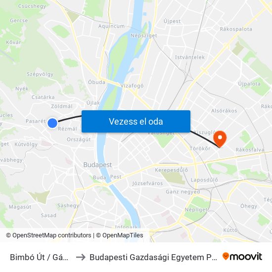 Bimbó Út / Gábor Áron Utca to Budapesti Gazdasági Egyetem Pénzügyi És Számviteli Kar map