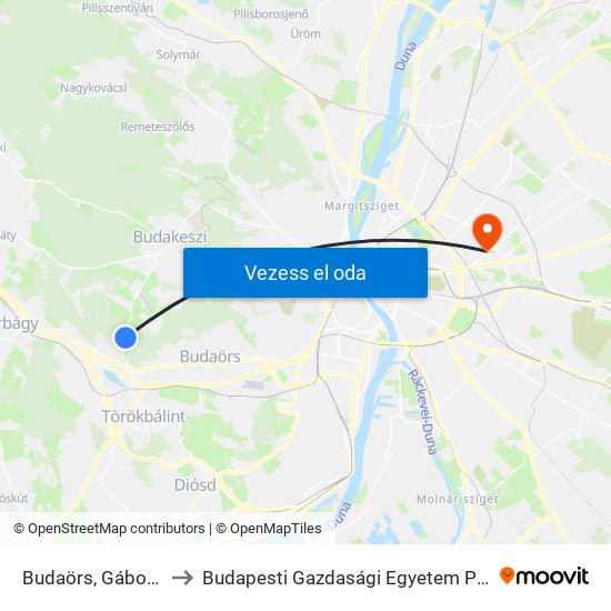 Budaörs, Gábor Dénes Körút to Budapesti Gazdasági Egyetem Pénzügyi És Számviteli Kar map