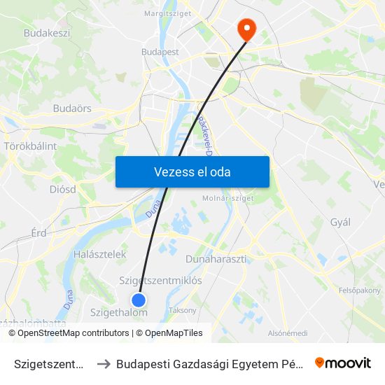 Szigetszentmiklós Alsó to Budapesti Gazdasági Egyetem Pénzügyi És Számviteli Kar map