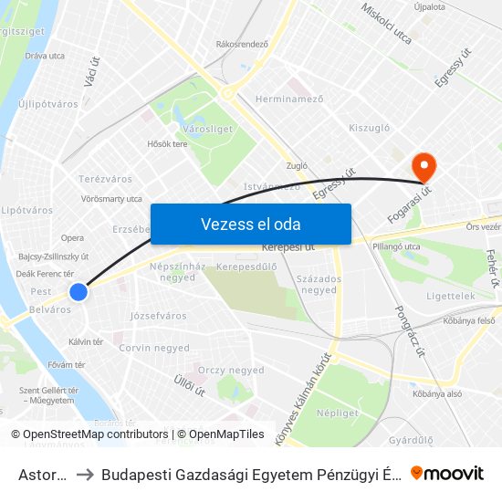 Astoria M to Budapesti Gazdasági Egyetem Pénzügyi És Számviteli Kar map