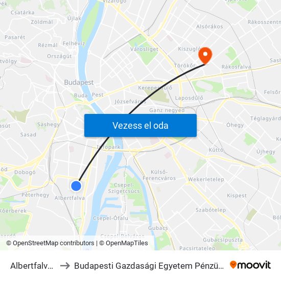 Albertfalva Kitérő to Budapesti Gazdasági Egyetem Pénzügyi És Számviteli Kar map