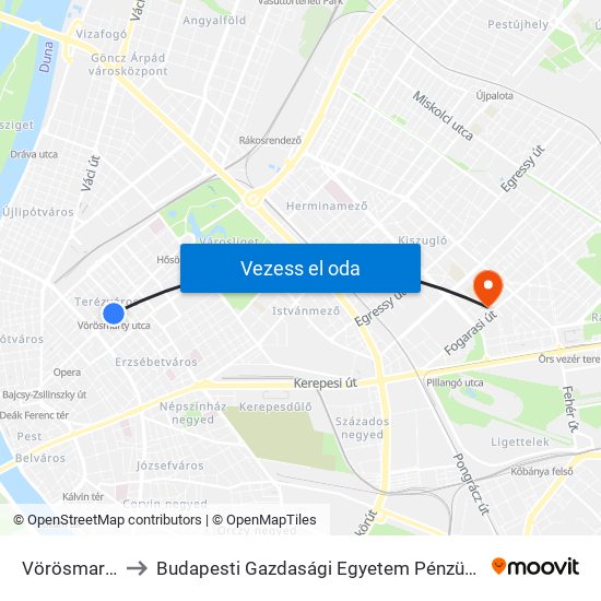 Vörösmarty Utca to Budapesti Gazdasági Egyetem Pénzügyi És Számviteli Kar map
