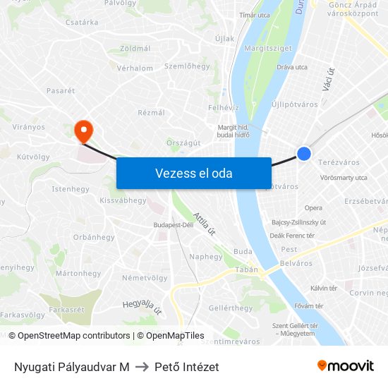 Nyugati Pályaudvar M to Pető Intézet map