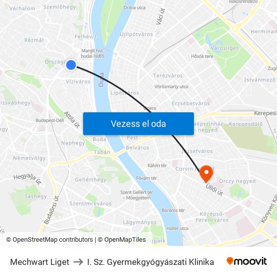 Mechwart Liget to I. Sz. Gyermekgyógyászati Klinika map