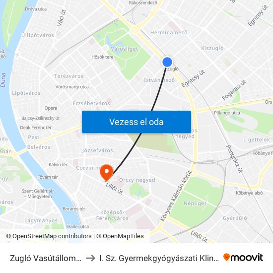 Zugló Vasútállomás to I. Sz. Gyermekgyógyászati Klinika map