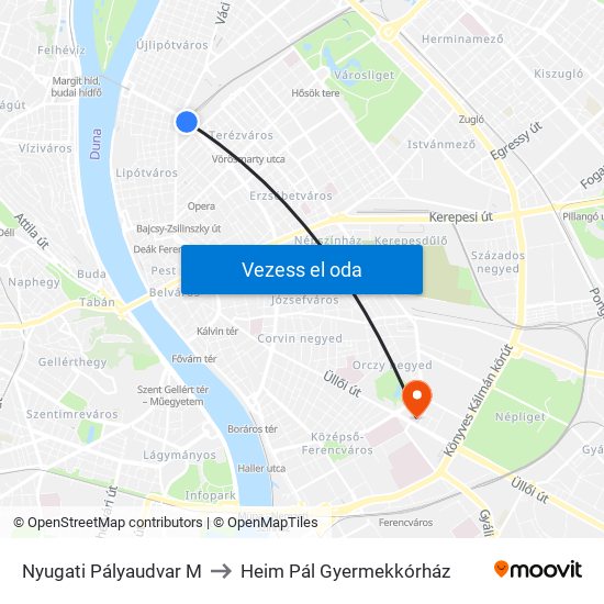 Nyugati Pályaudvar M to Heim Pál Gyermekkórház map