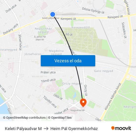 Keleti Pályaudvar M to Heim Pál Gyermekkórház map