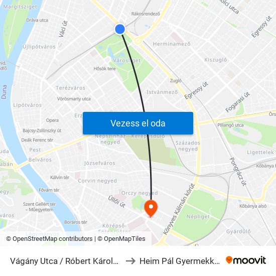 Vágány Utca / Róbert Károly Körút to Heim Pál Gyermekkórház map