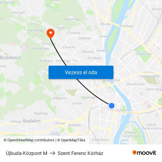 Újbuda-Központ M to Szent Ferenc Kórház map