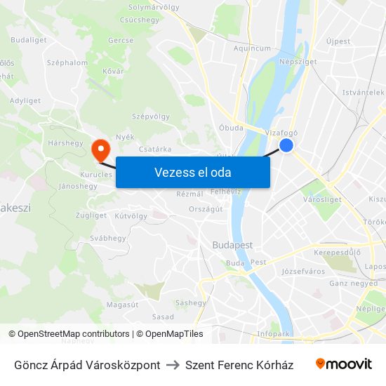 Göncz Árpád Városközpont to Szent Ferenc Kórház map