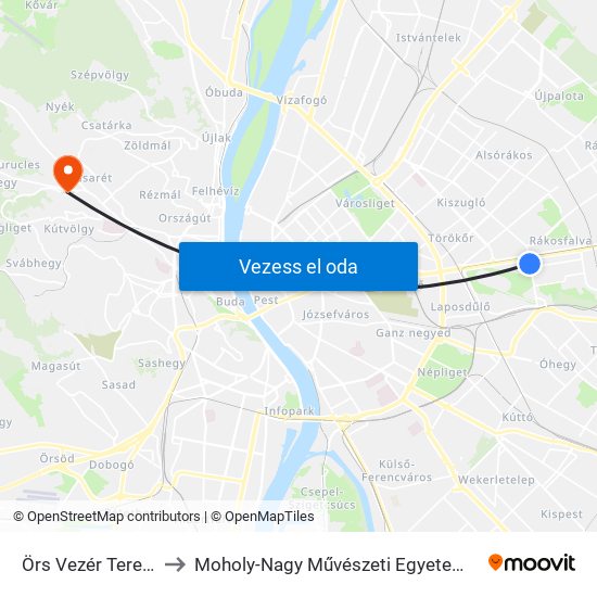 Örs Vezér Tere M+H to Moholy-Nagy Művészeti Egyetem, Campus map
