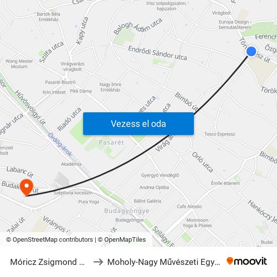 Móricz Zsigmond Gimnázium to Moholy-Nagy Művészeti Egyetem, Campus map