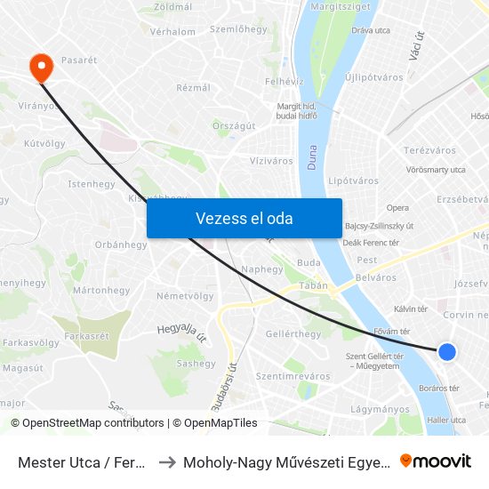 Mester Utca / Ferenc Körút to Moholy-Nagy Művészeti Egyetem, Campus map