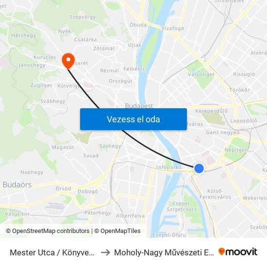 Mester Utca / Könyves Kálmán Körút to Moholy-Nagy Művészeti Egyetem, Campus map