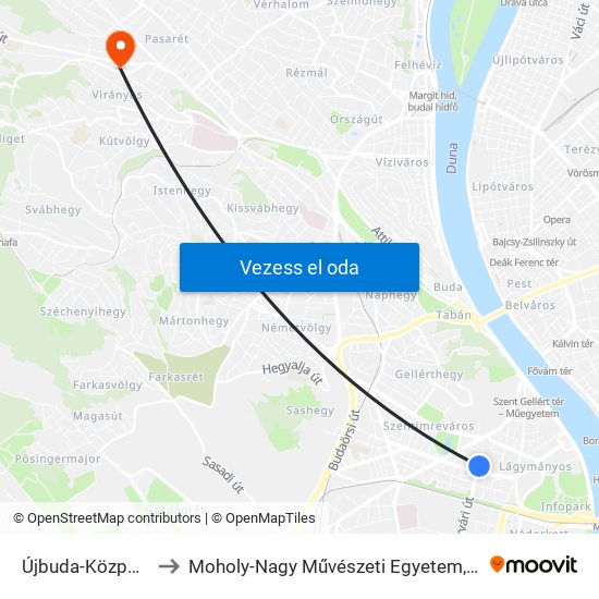 Újbuda-Központ M to Moholy-Nagy Művészeti Egyetem, Campus map