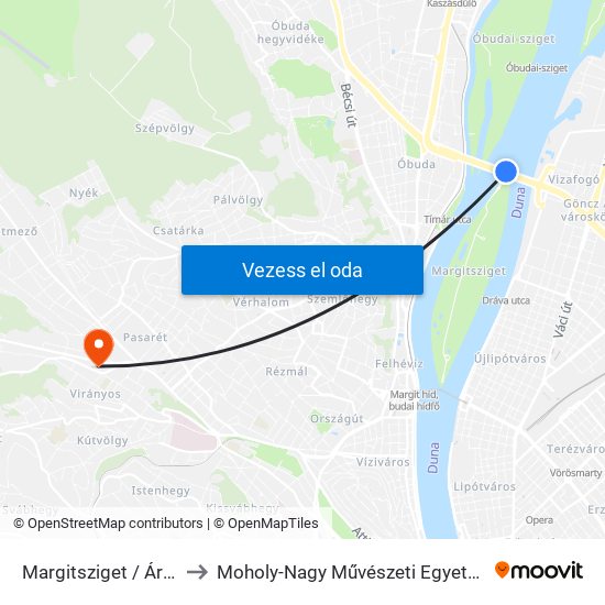 Margitsziget / Árpád Híd to Moholy-Nagy Művészeti Egyetem, Campus map