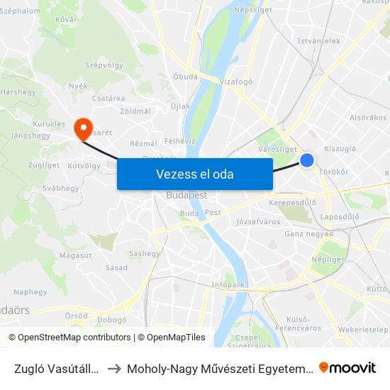 Zugló Vasútállomás to Moholy-Nagy Művészeti Egyetem, Campus map