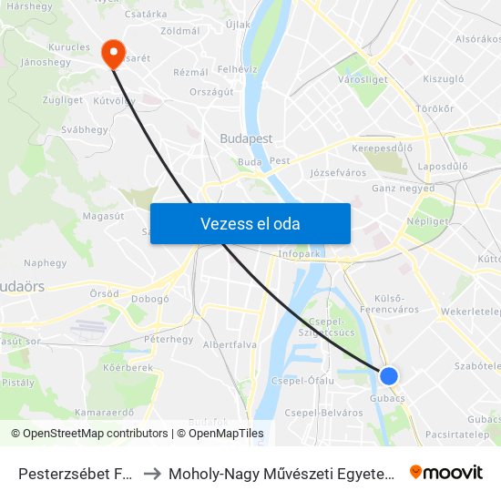 Pesterzsébet Felső H to Moholy-Nagy Művészeti Egyetem, Campus map