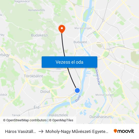 Háros Vasútállomás to Moholy-Nagy Művészeti Egyetem, Campus map