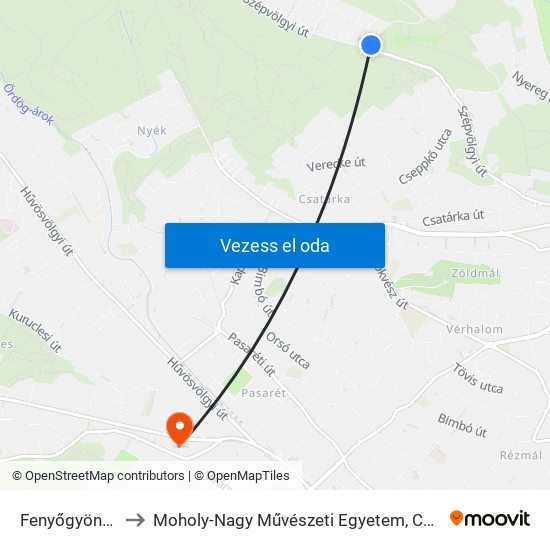 Fenyőgyöngye to Moholy-Nagy Művészeti Egyetem, Campus map