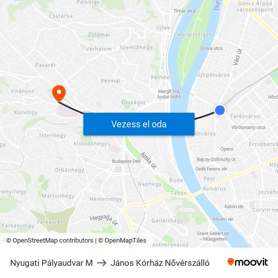 Nyugati Pályaudvar M to János Kórház Nővérszálló map