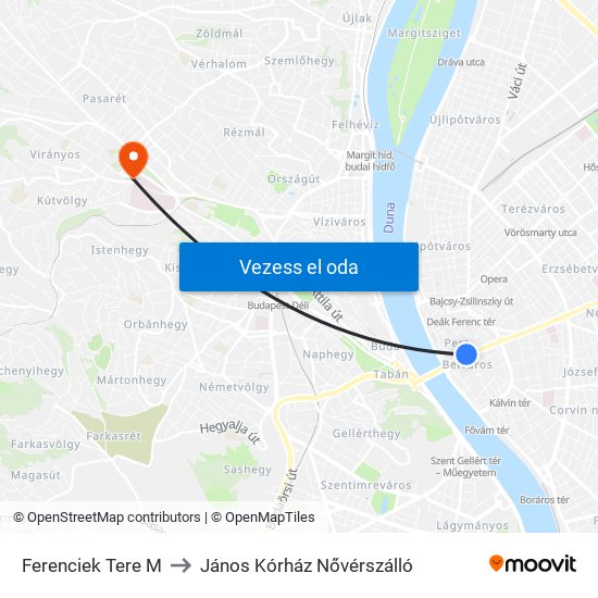 Ferenciek Tere M to János Kórház Nővérszálló map