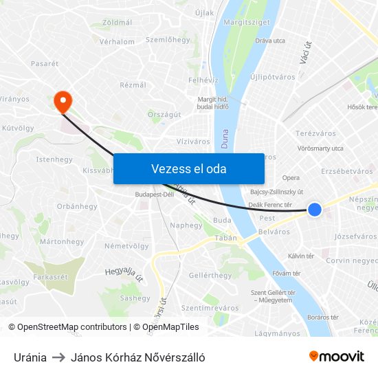 Uránia to János Kórház Nővérszálló map