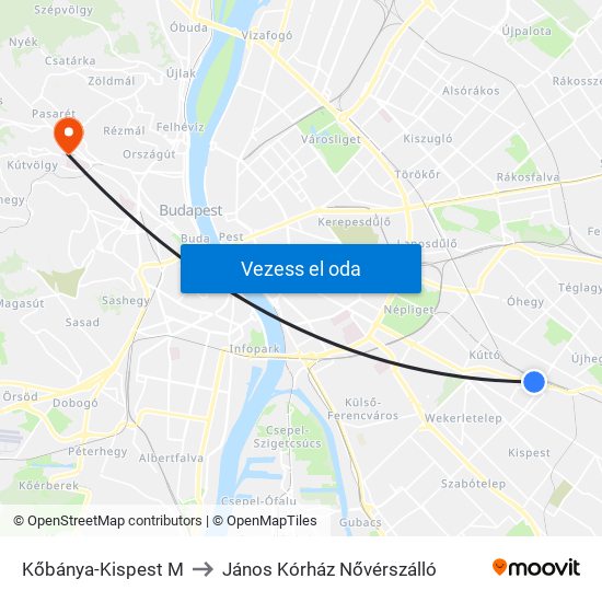 Kőbánya-Kispest M to János Kórház Nővérszálló map