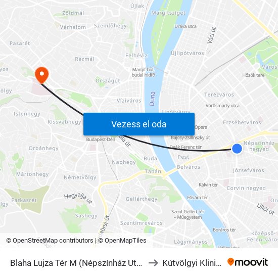 Blaha Lujza Tér M (Népszínház Utca) to Kútvölgyi Klinika map