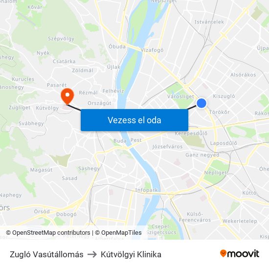 Zugló Vasútállomás to Kútvölgyi Klinika map