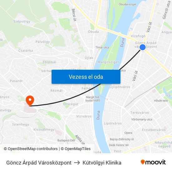 Göncz Árpád Városközpont to Kútvölgyi Klinika map