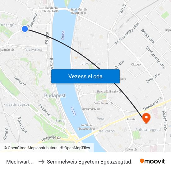 Mechwart Liget to Semmelweis Egyetem Egészségtudományi Kar map