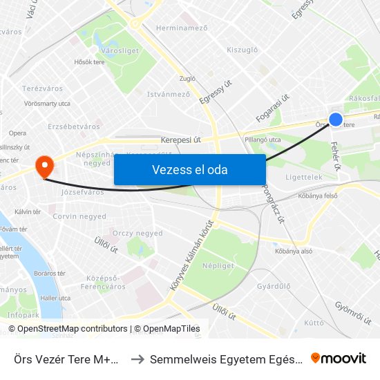 Örs Vezér Tere M+H (Kerepesi Út) to Semmelweis Egyetem Egészségtudományi Kar map